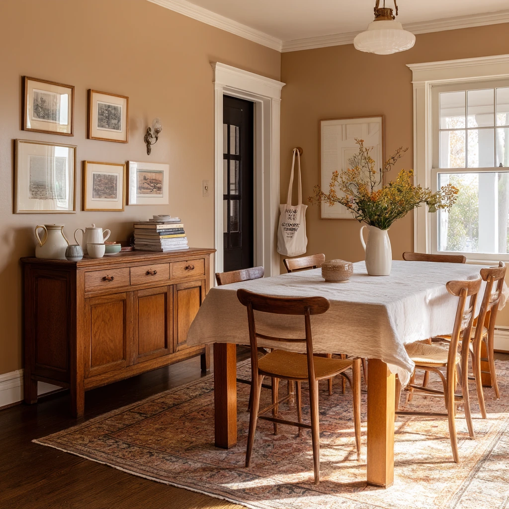 Tan Dining Room with Vintage Character
