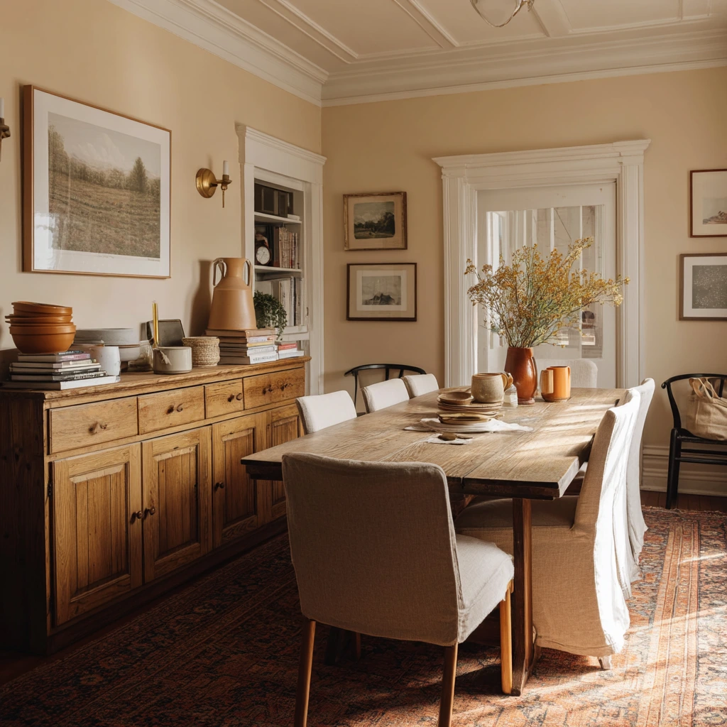 Tan Dining Room with Vintage Character