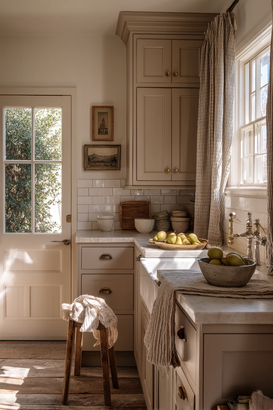 Taupe Kitchen with Layered Cottage Warmth