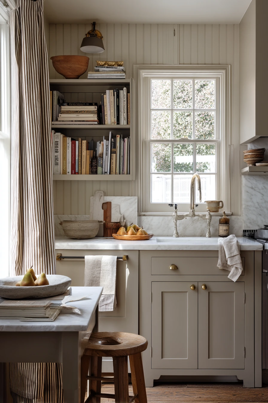 Taupe Kitchen with Layered Cottage Warmth