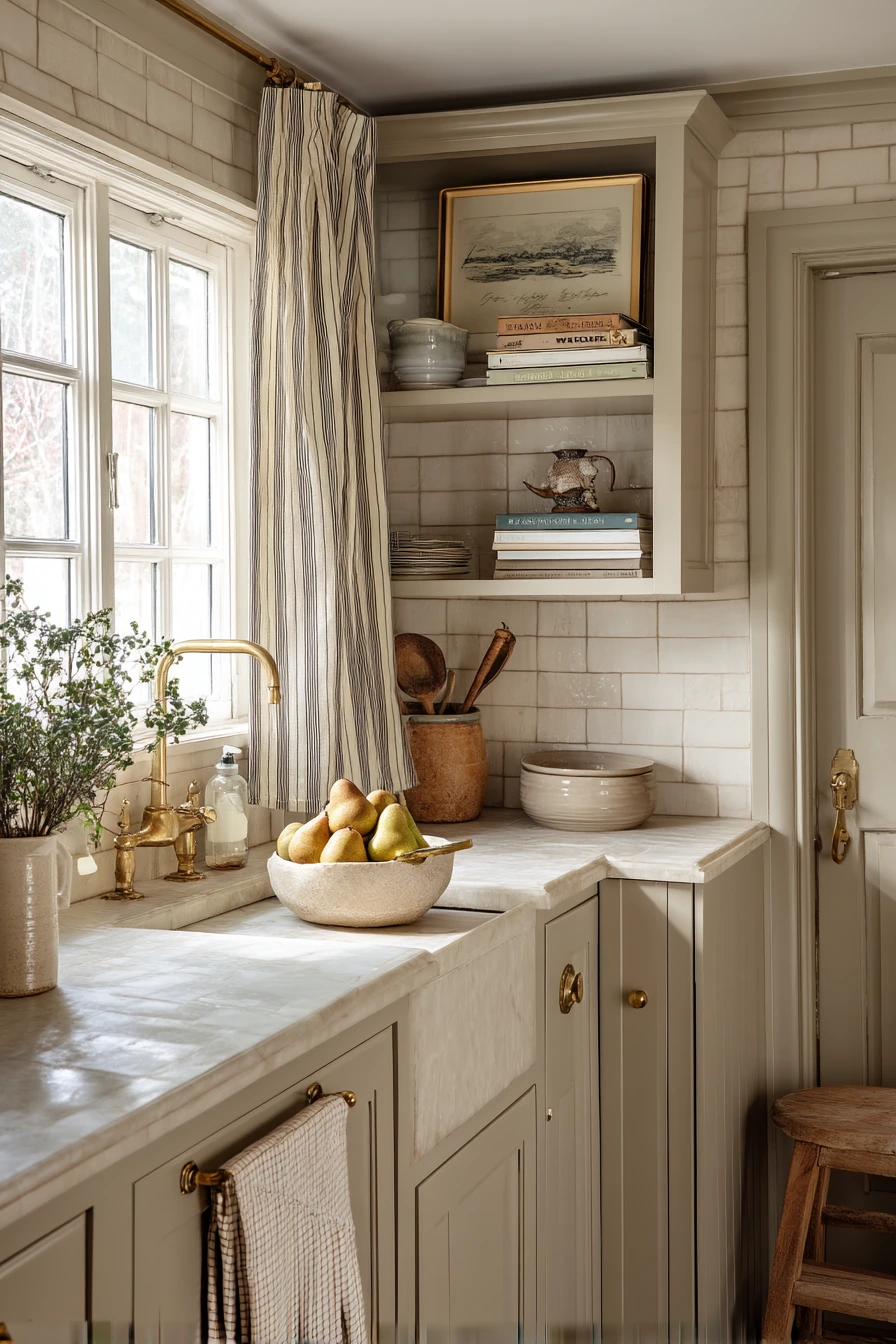 Taupe Kitchen with Layered Cottage Warmth