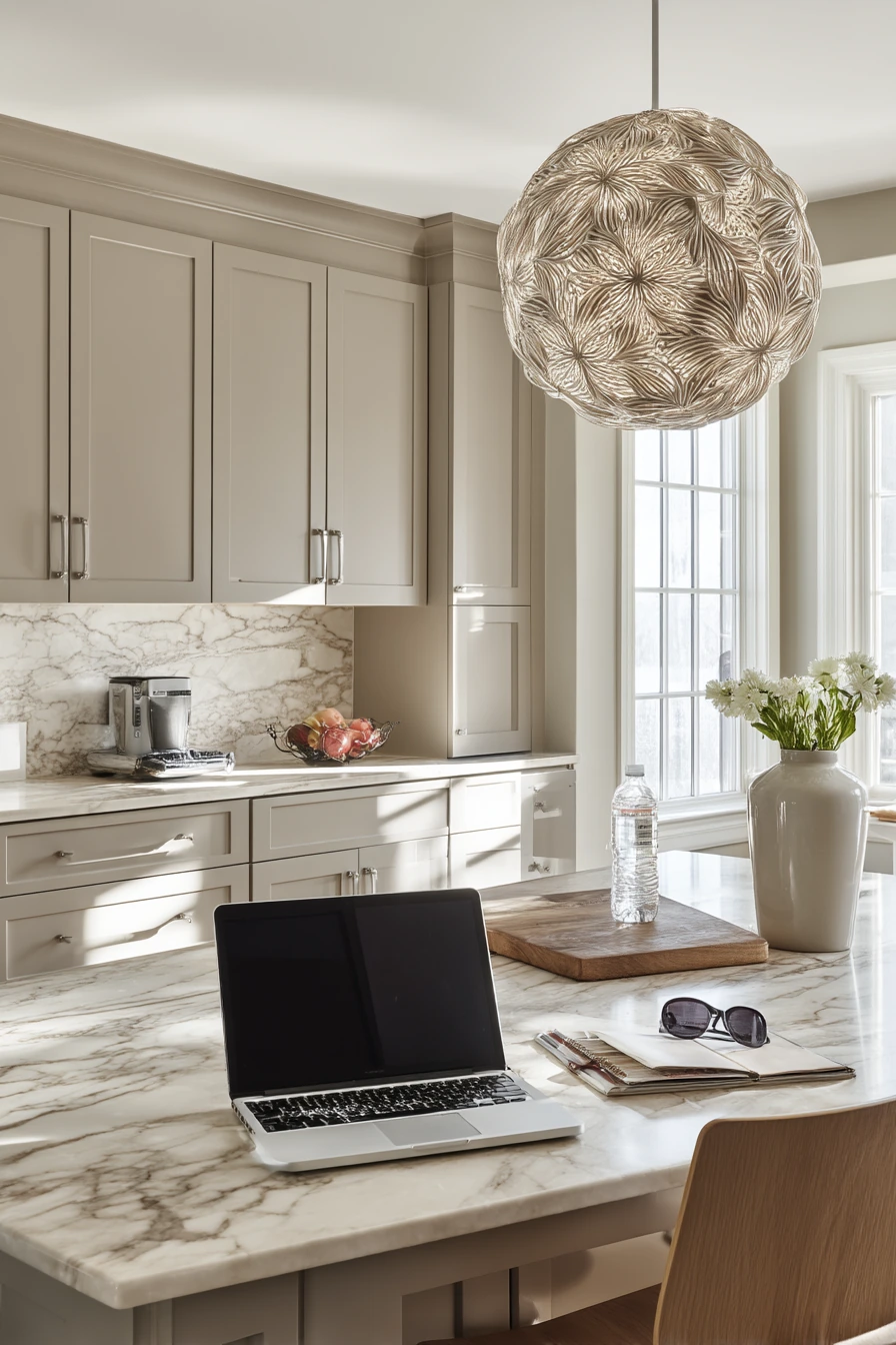 Modern Taupe Kitchen with Stone and Oak