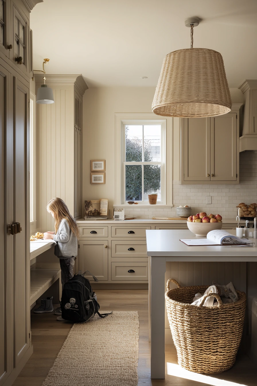 Taupe Kitchen at Golden Hour After School