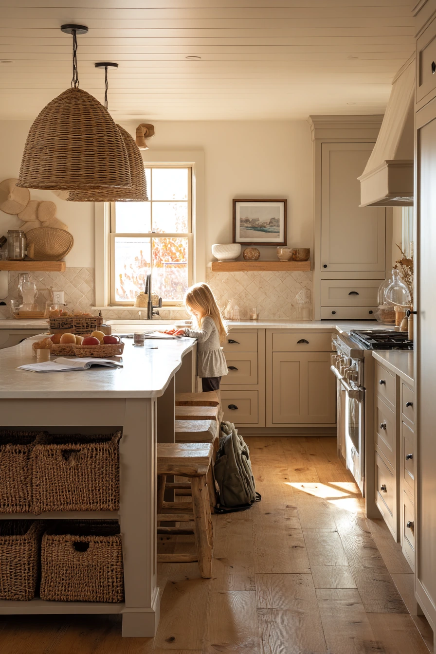 Taupe Kitchen at Golden Hour After School