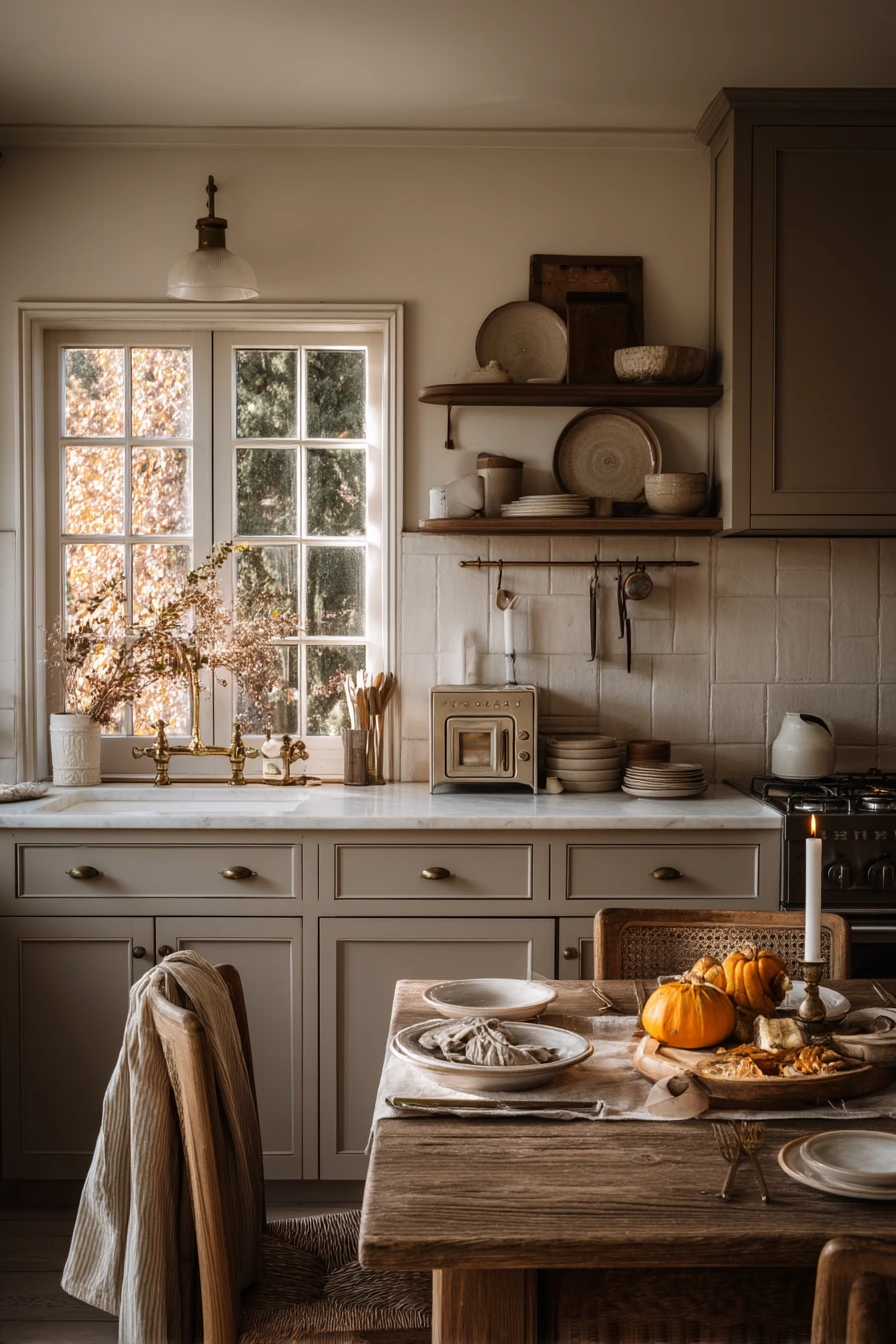 Taupe Kitchen with Seasonal Harvest Styling