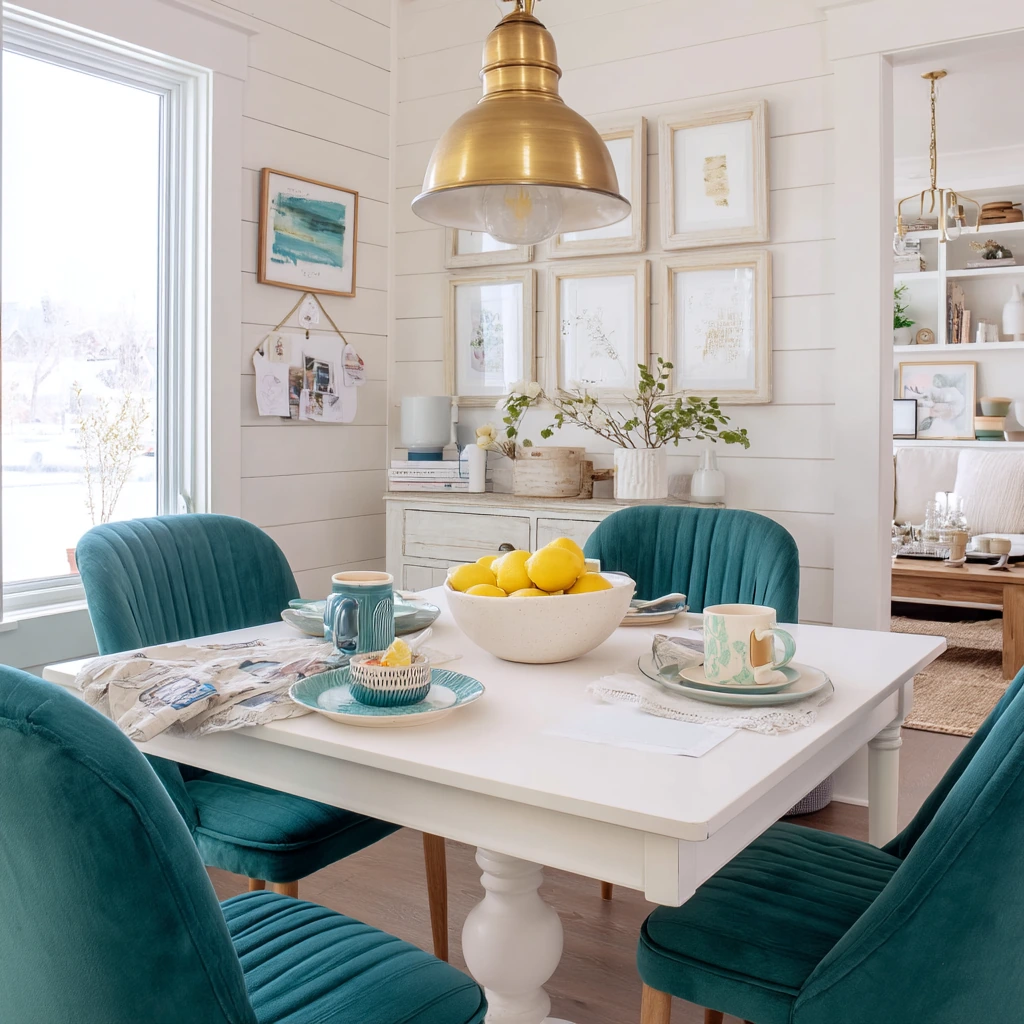 teal and white dining room ideas