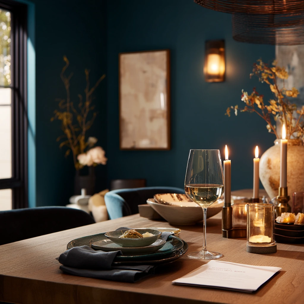Moody Teal Dinner Hosting Setup