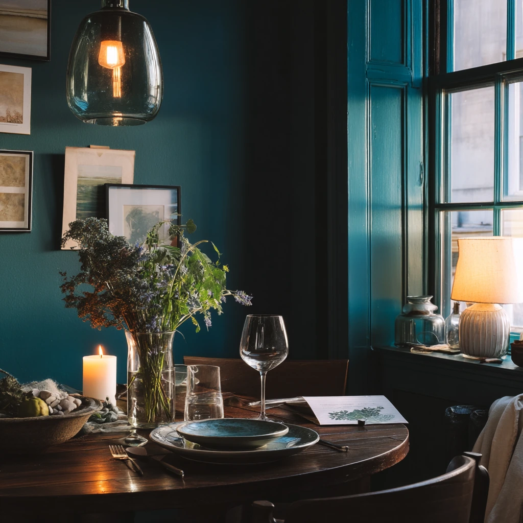 Moody Teal Dinner Hosting Setup