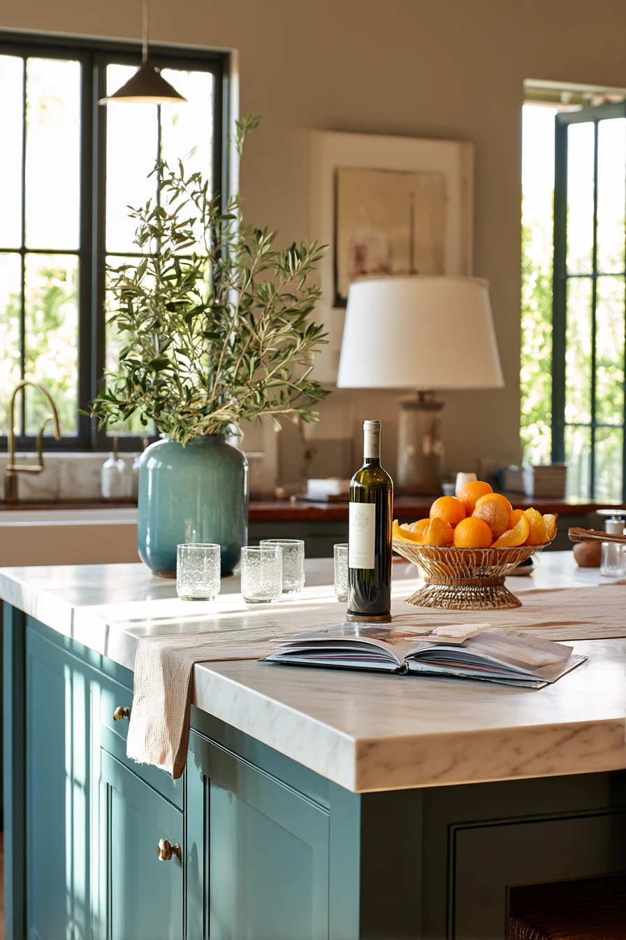 Teal Kitchen Island for Casual Entertaining