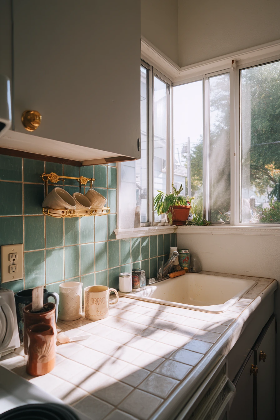 Renter-Friendly Teal Kitchen Decor Layering