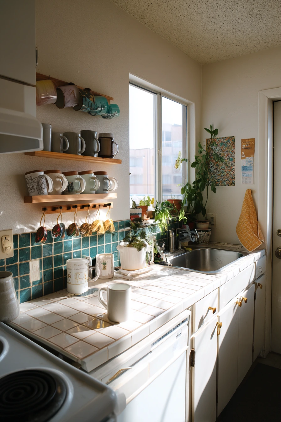 Renter-Friendly Teal Kitchen Decor Layering