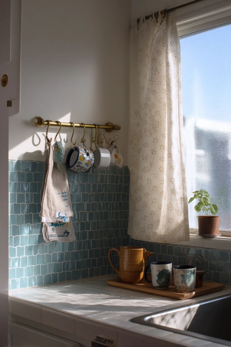 Renter-Friendly Teal Kitchen Decor Layering