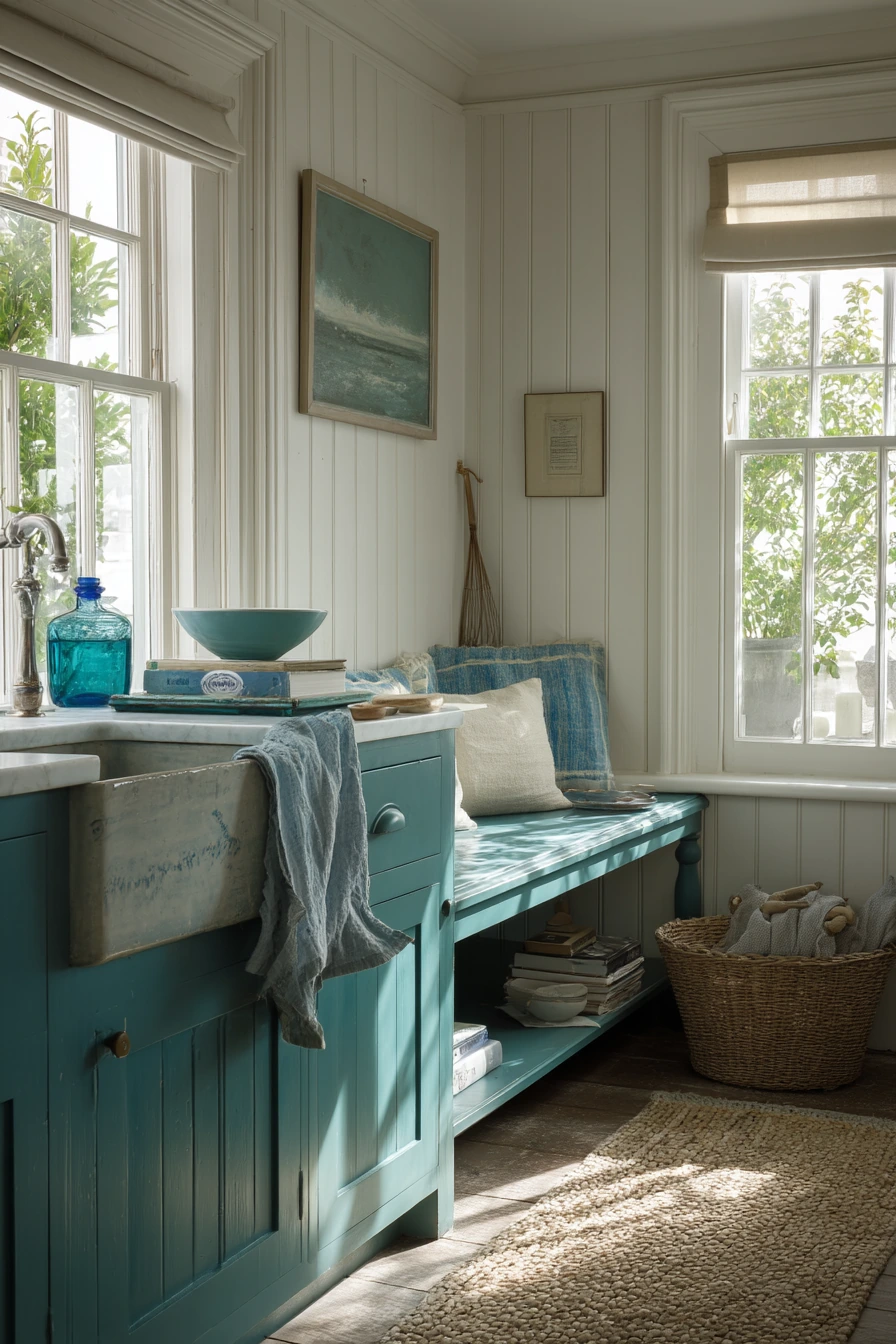 Coastal Teal Kitchen With Everyday Texture