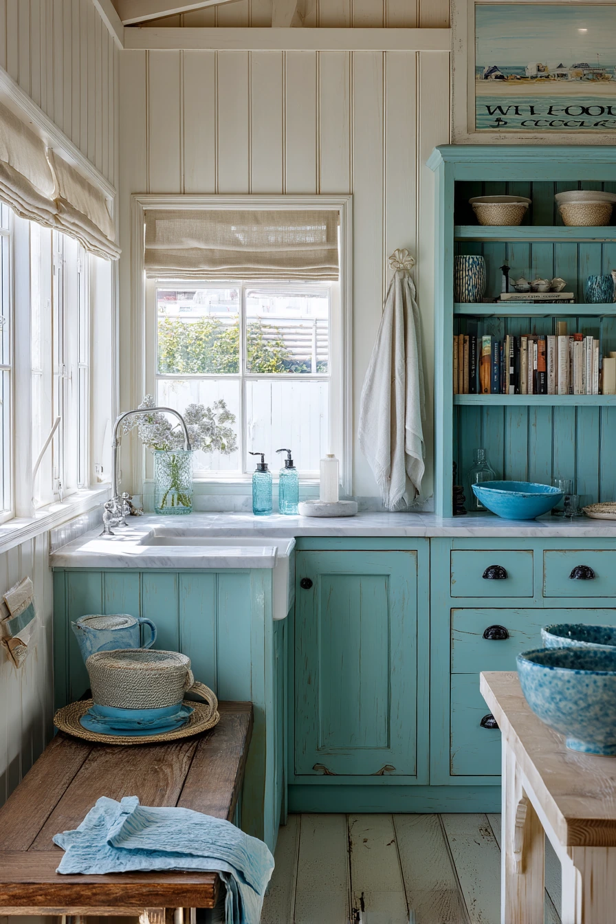 Coastal Teal Kitchen With Everyday Texture