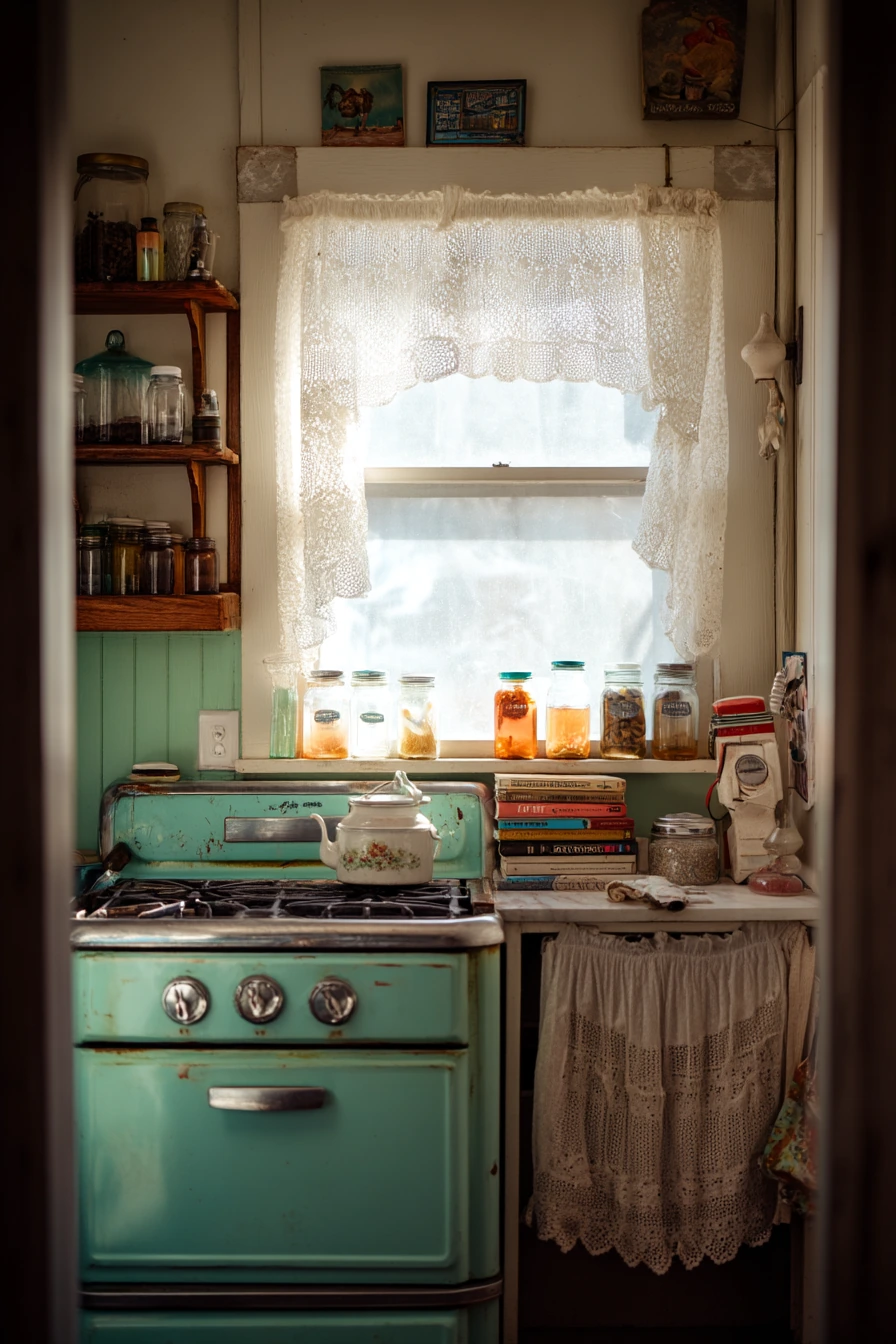 Vintage Teal Kitchen With Collected Details
