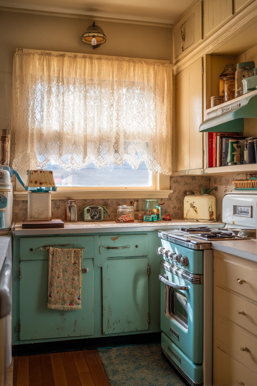 Vintage Teal Kitchen With Collected Details