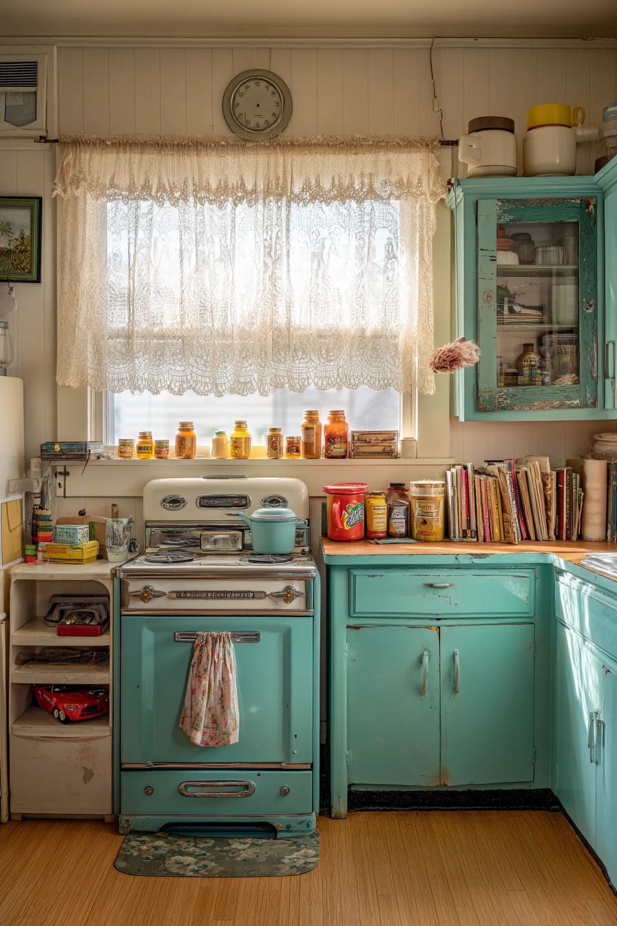 Vintage Teal Kitchen With Collected Details