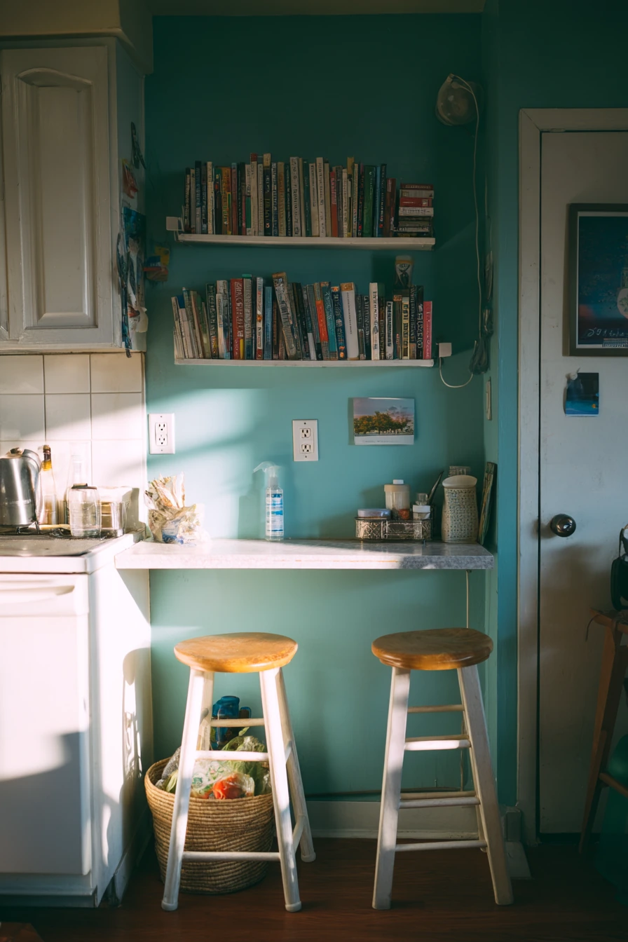 Small Apartment Teal Kitchen Nook