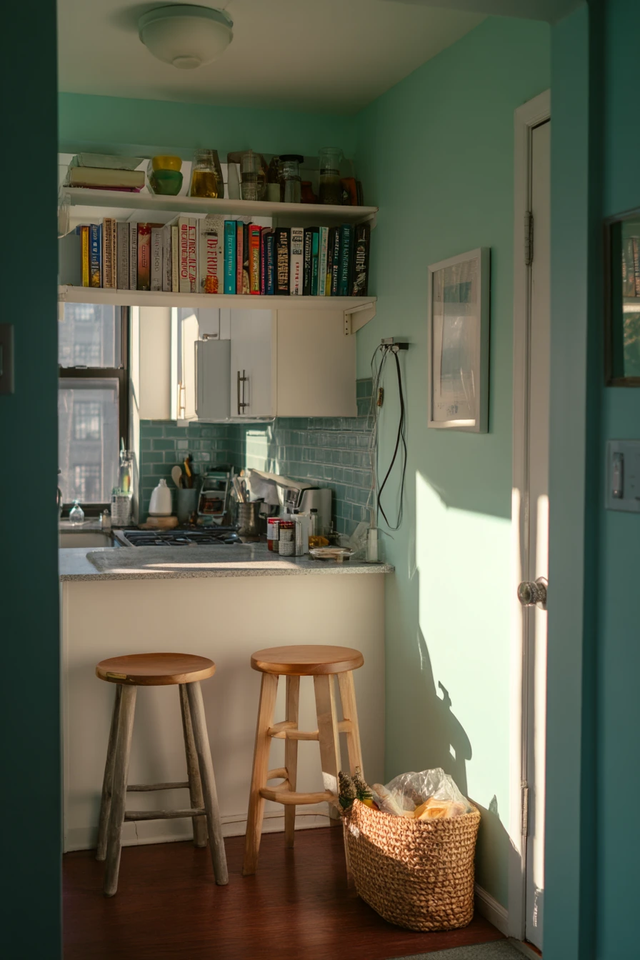 Small Apartment Teal Kitchen Nook