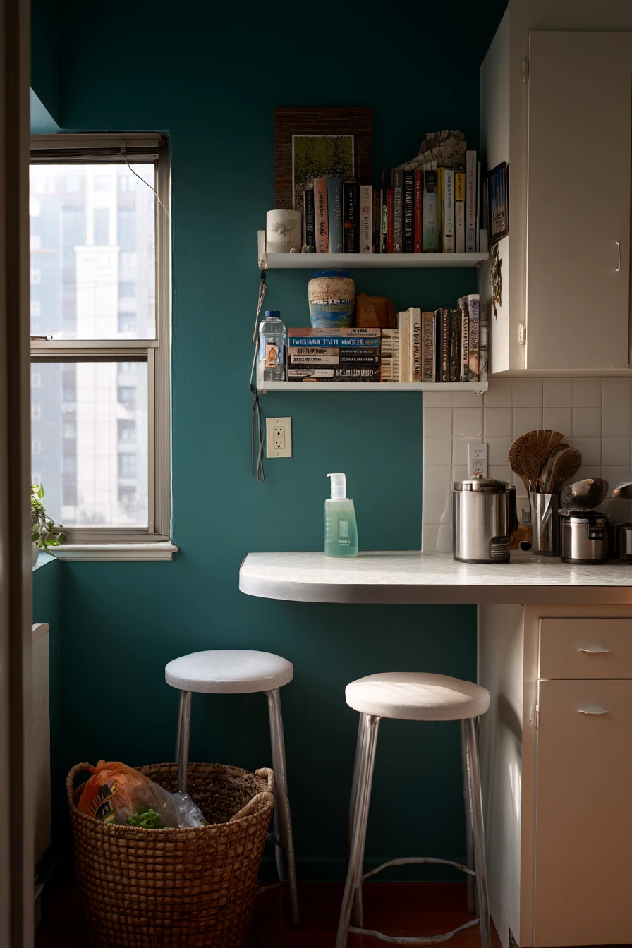 Small Apartment Teal Kitchen Nook