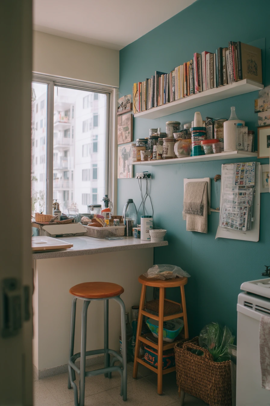 Small Apartment Teal Kitchen Nook