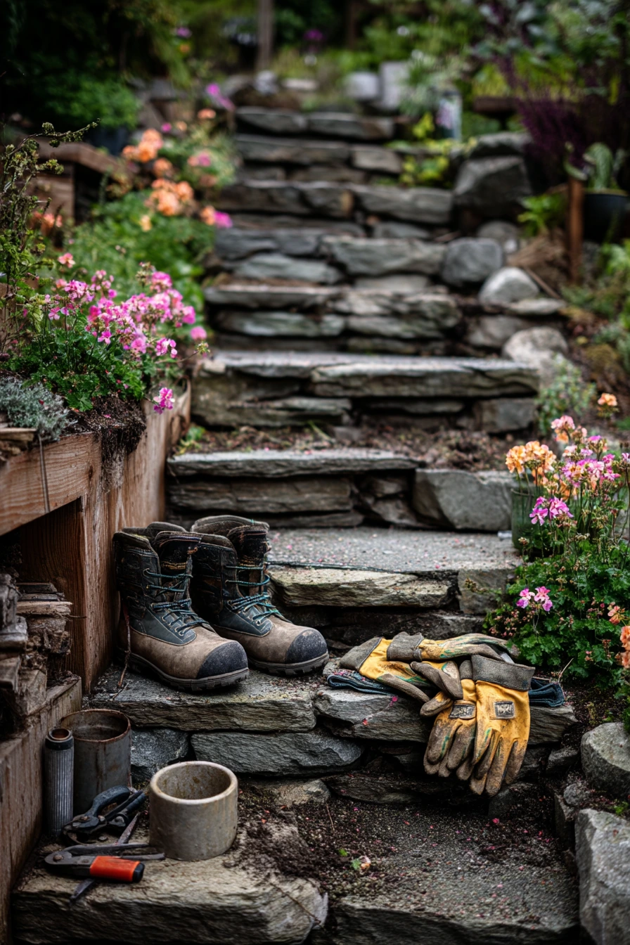 DIY Slope Garden with Stone Steps and Herbs