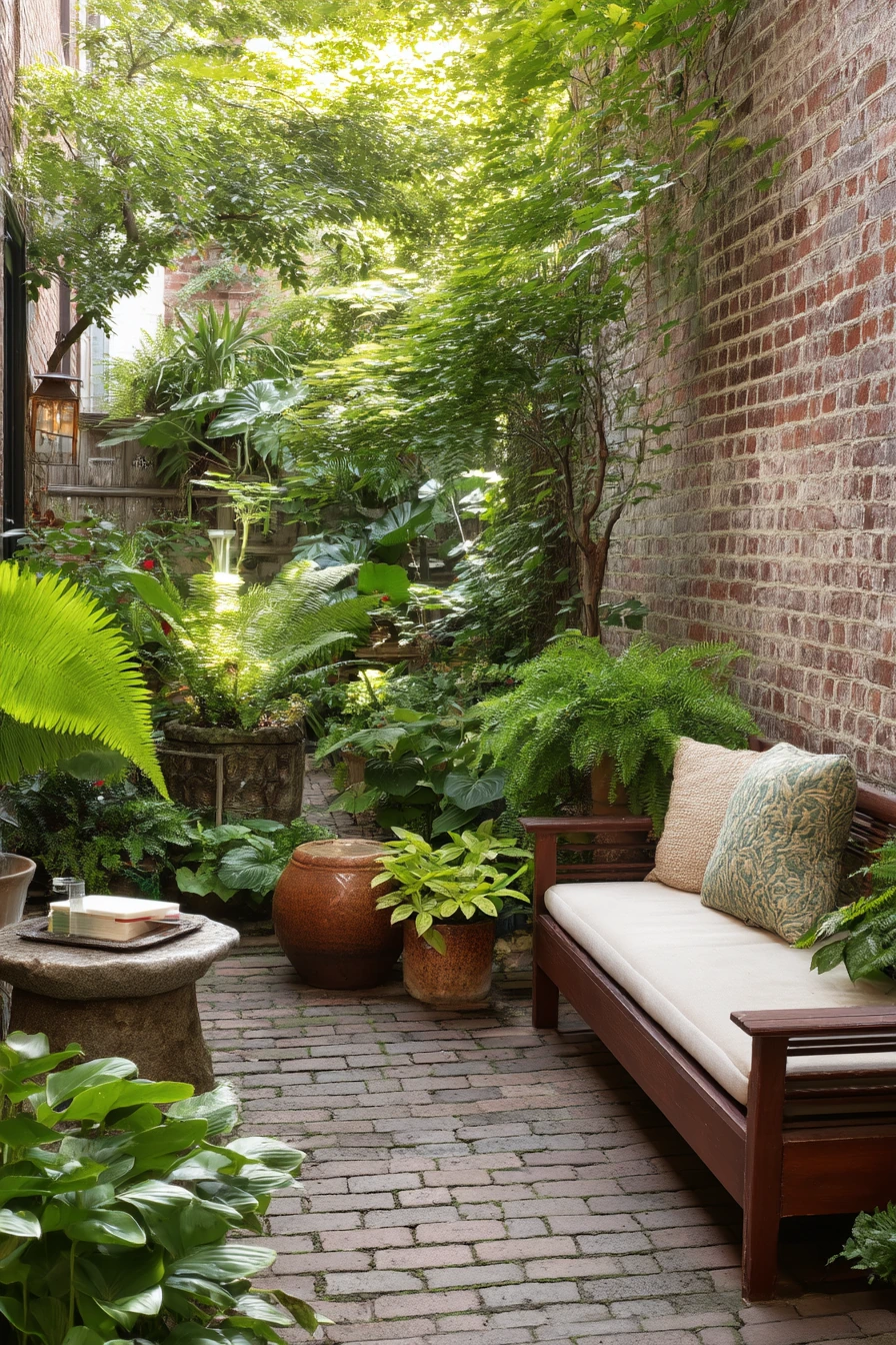 Courtyard Oasis with Tiered Containers