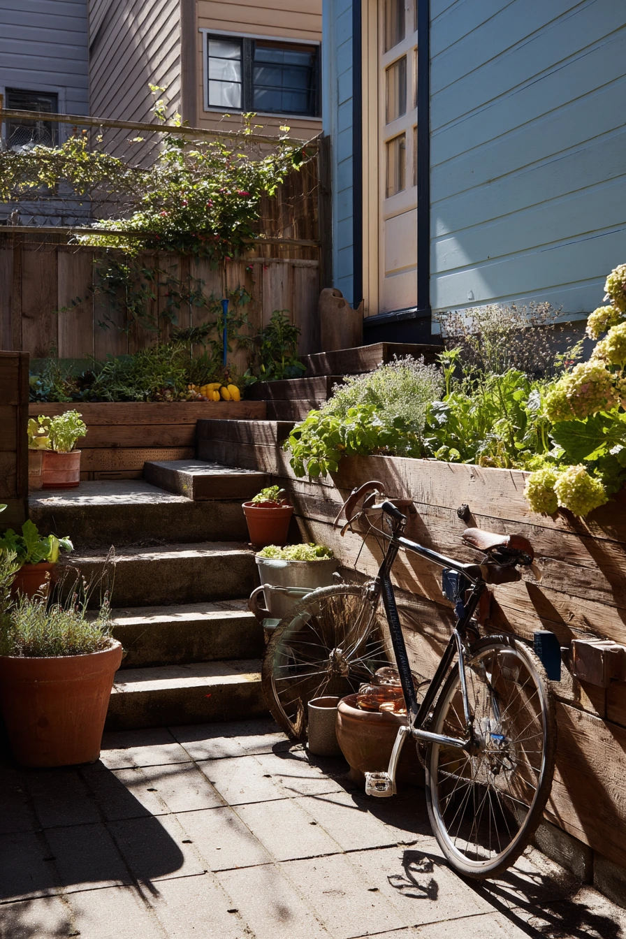 Small Backyard Tiered Beds for a Busy Family