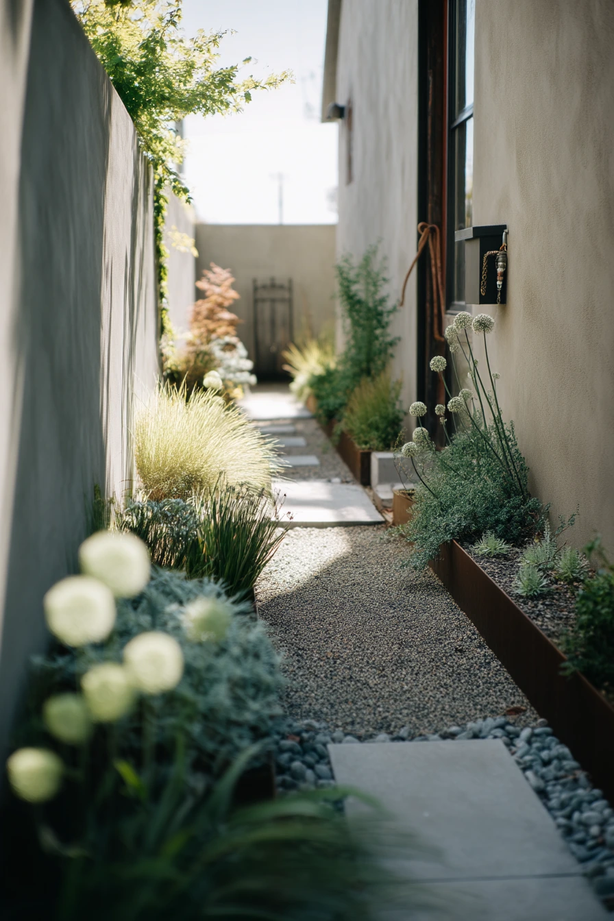 Minimal Side Yard with Clean Tiered Lines