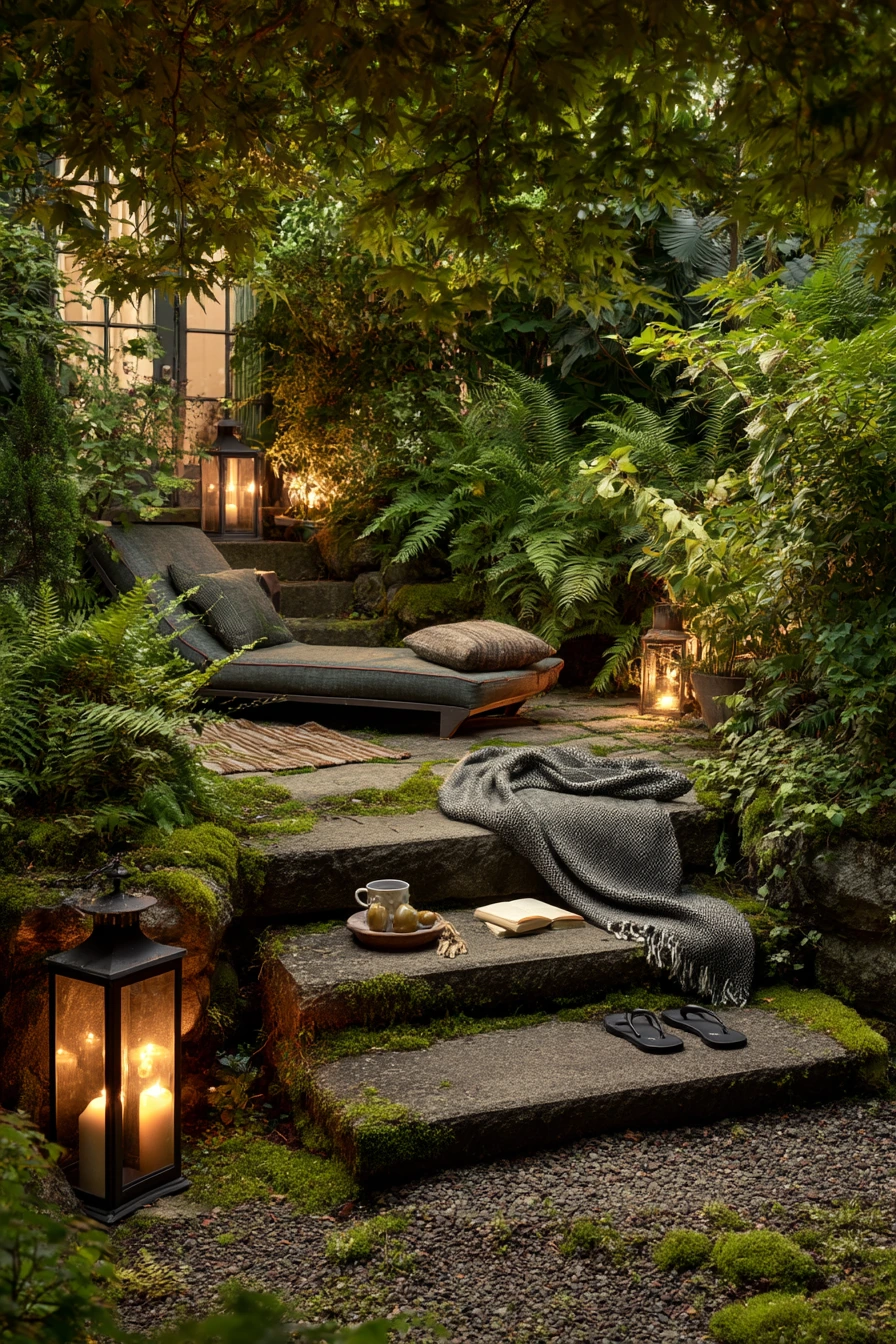 Evening Glow on a Tiered Zen Patio
