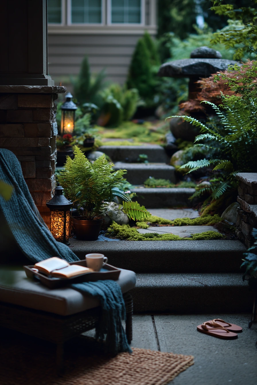 Evening Glow on a Tiered Zen Patio