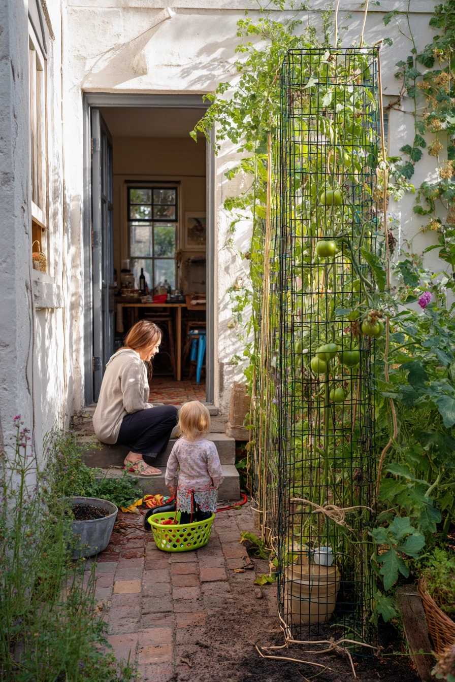 DIY Tomato Cage Upgrade in a Kitchen Yard