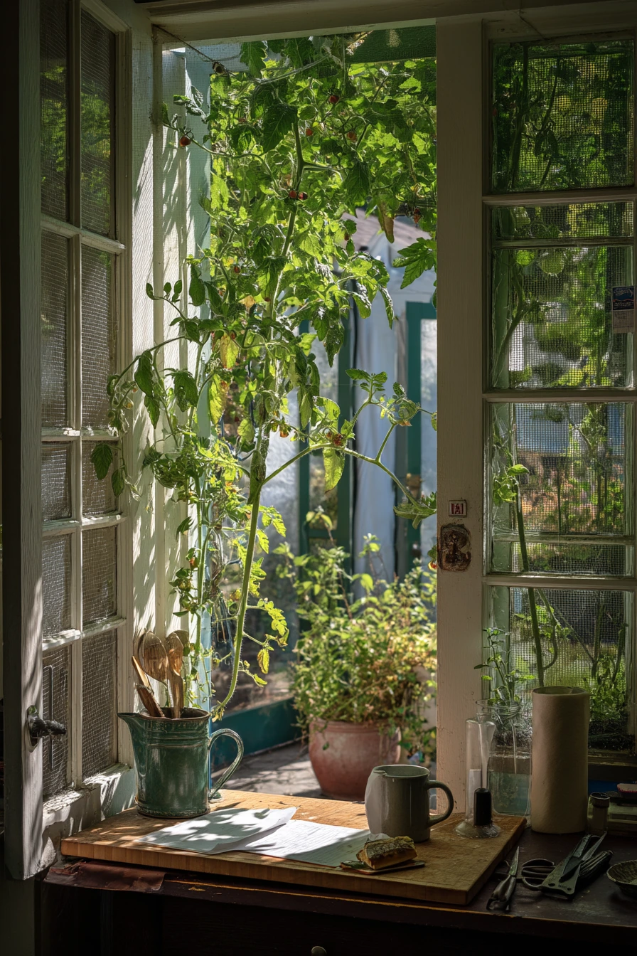 Kitchen Window Trellis in a Courtyard Garden