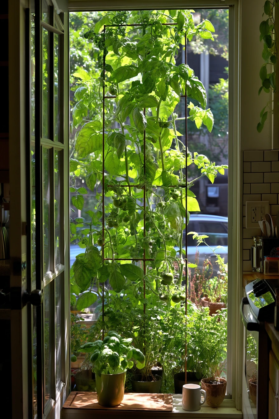 Kitchen Window Trellis in a Courtyard Garden