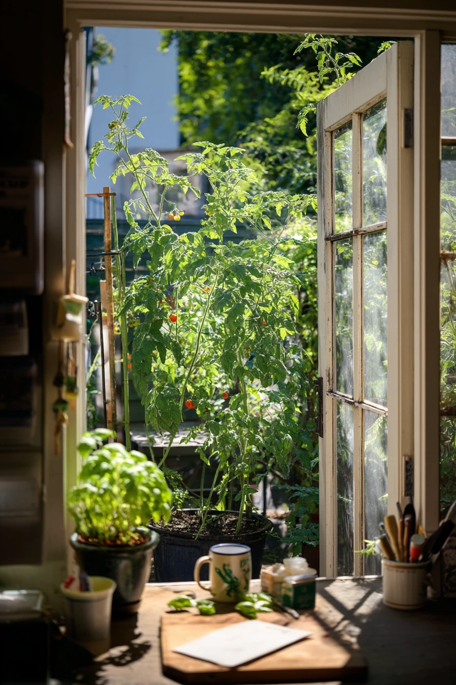 Kitchen Window Trellis in a Courtyard Garden
