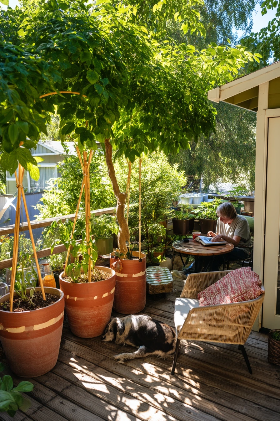 Container Garden Trellis on a Sunny Deck