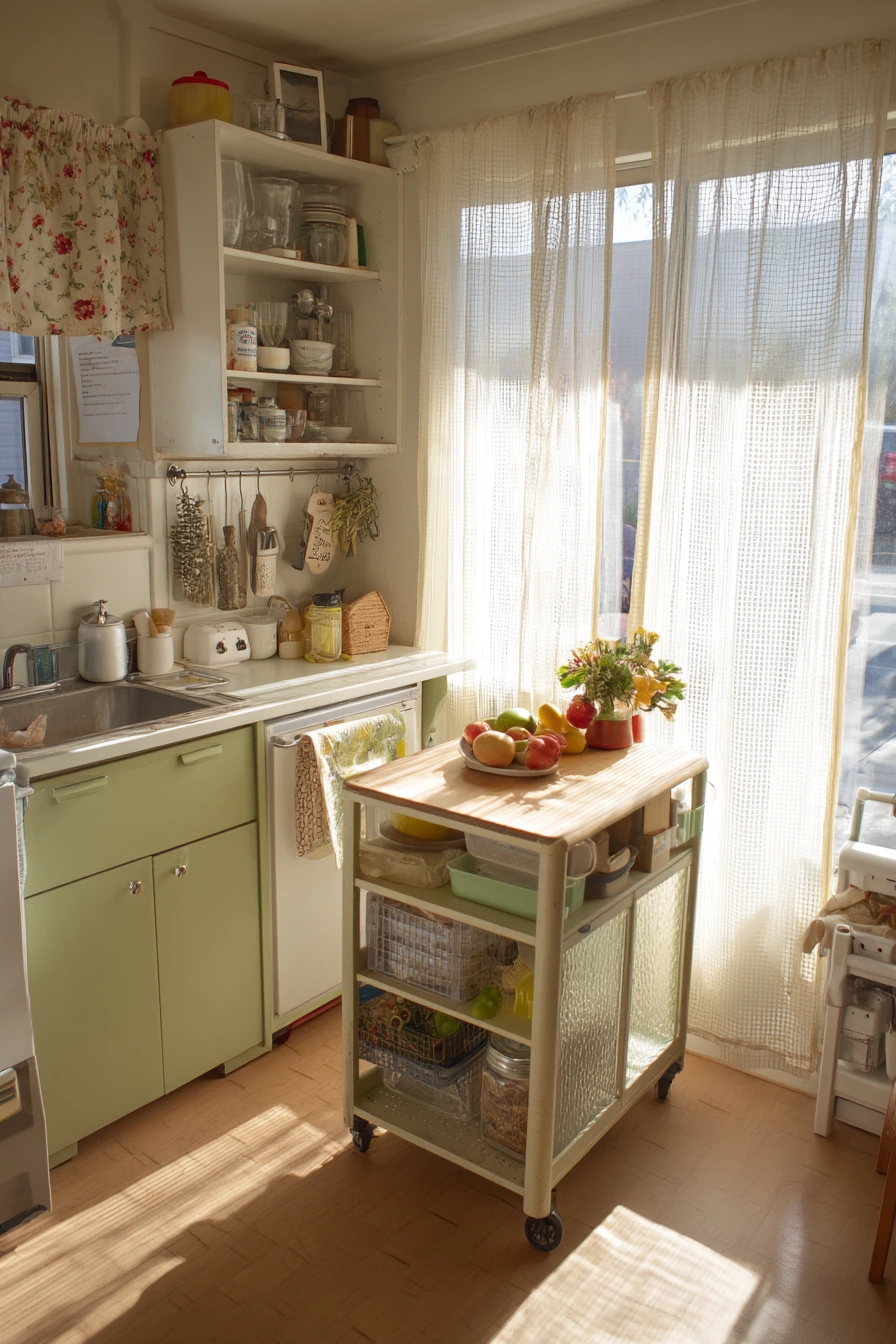 Small Townhouse Kitchen With Island Cart