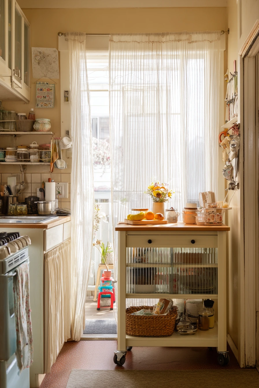 Small Townhouse Kitchen With Island Cart