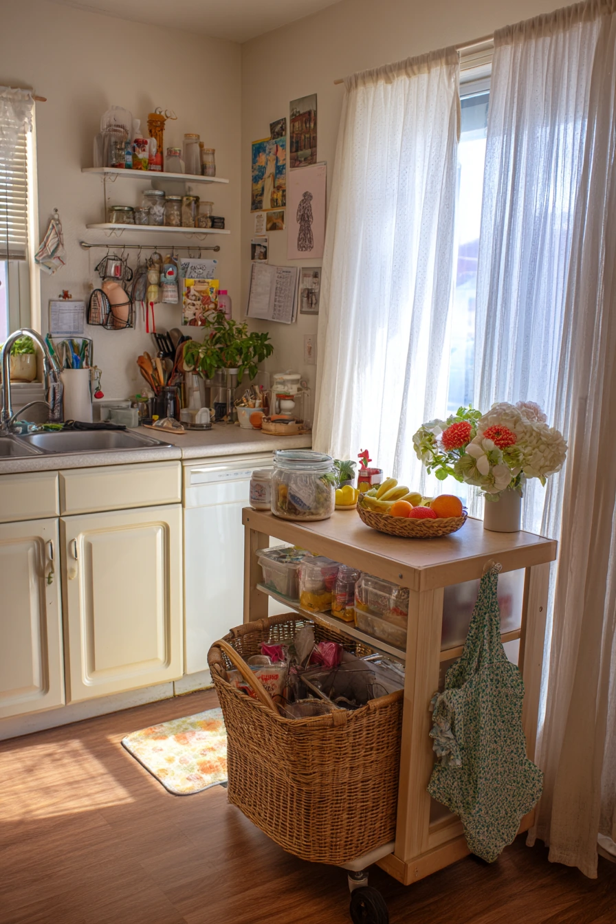 Small Townhouse Kitchen With Island Cart