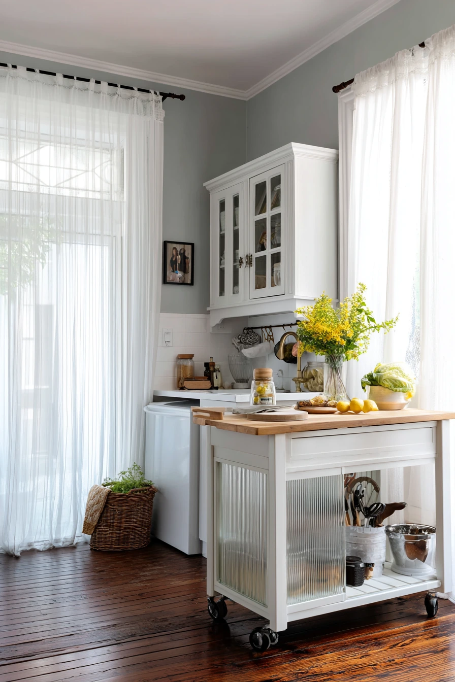 Small Townhouse Kitchen With Island Cart