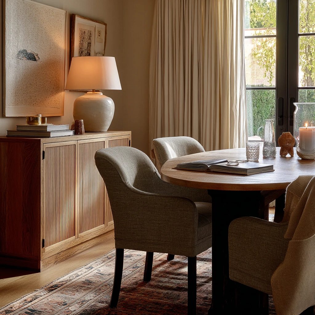 4. Layered Neutral Dining Space