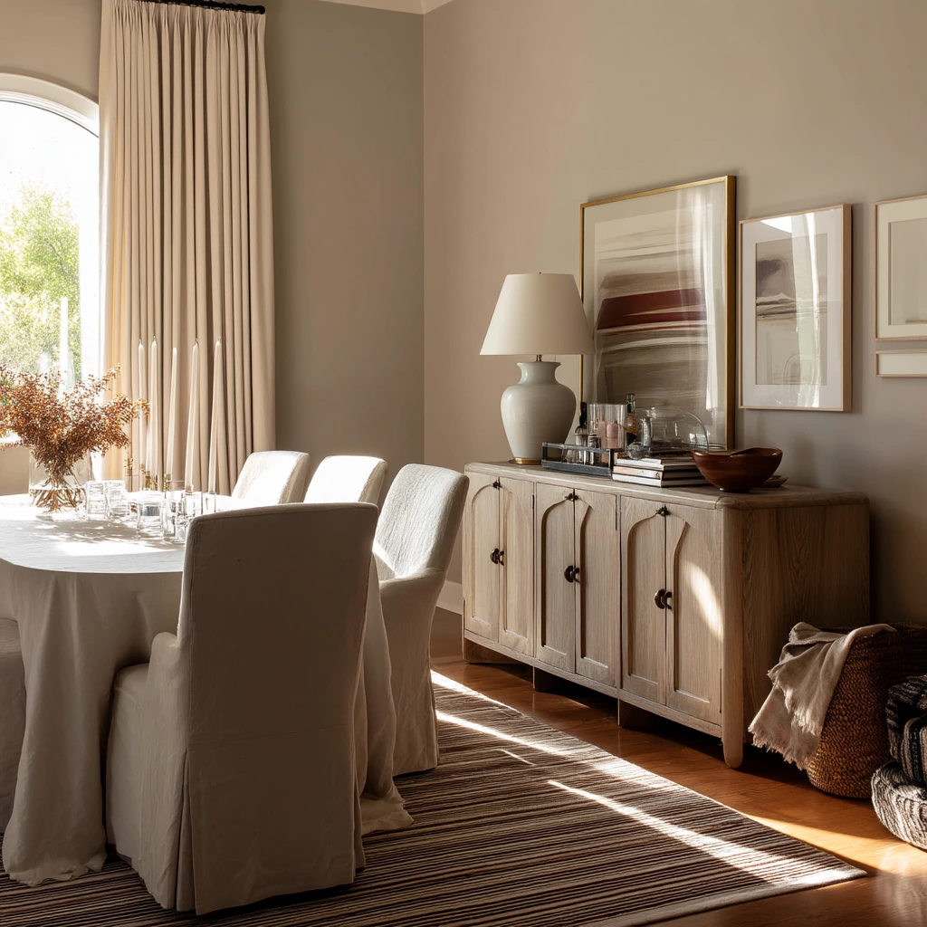 4. Layered Neutral Dining Space