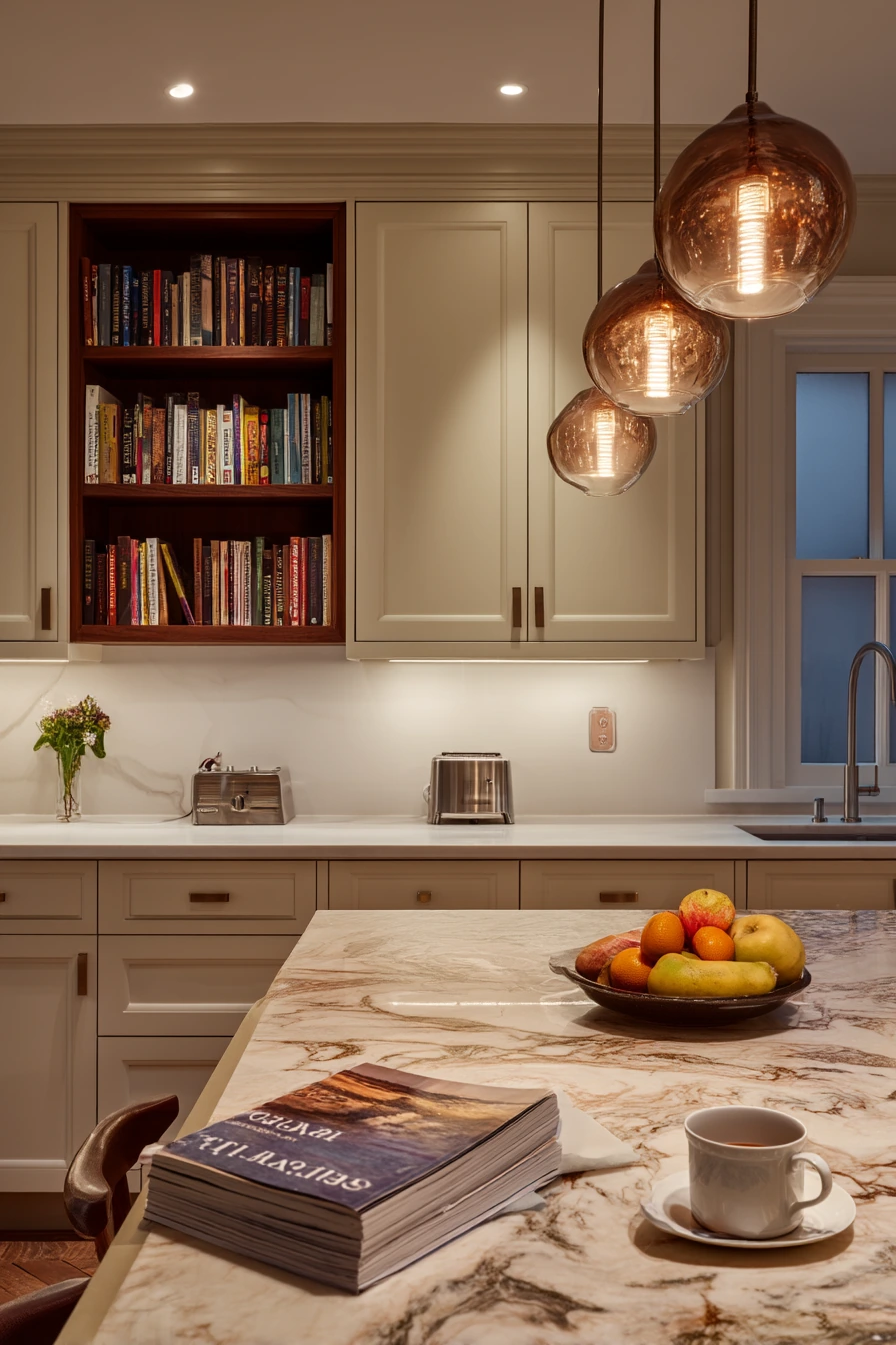 Cozy Evening Kitchen With Lamp Glow