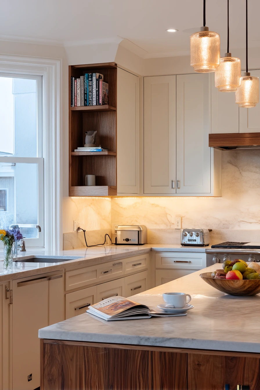 Cozy Evening Kitchen With Lamp Glow