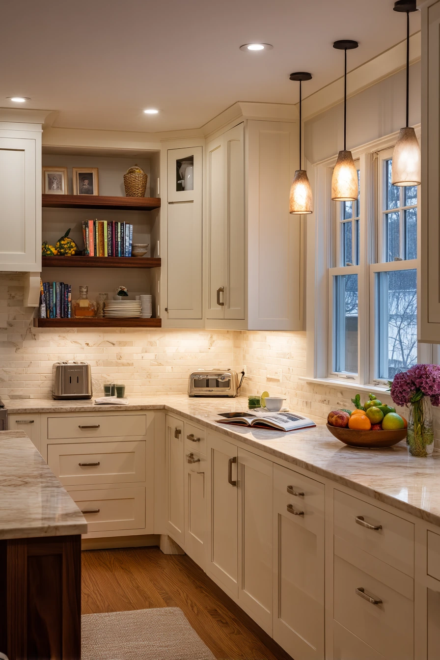Cozy Evening Kitchen With Lamp Glow