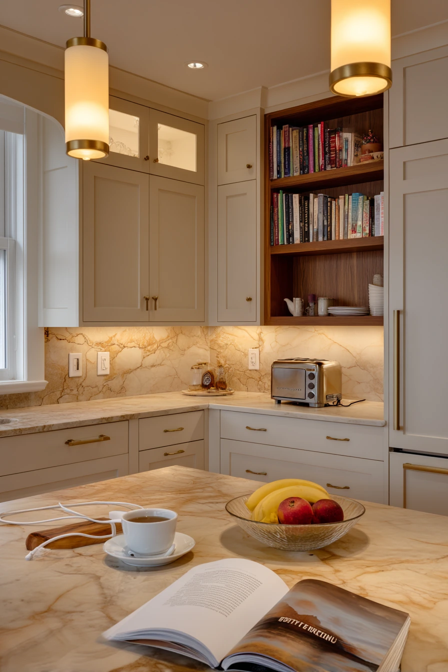Cozy Evening Kitchen With Lamp Glow