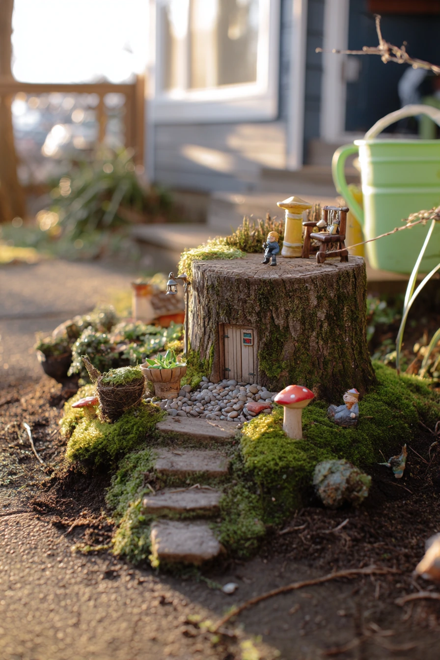 tree stump fairy garden ideas
