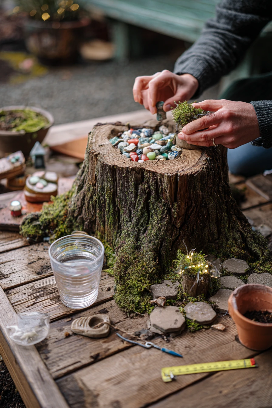 Budget DIY Tree Stump Fairy Garden on a Patio