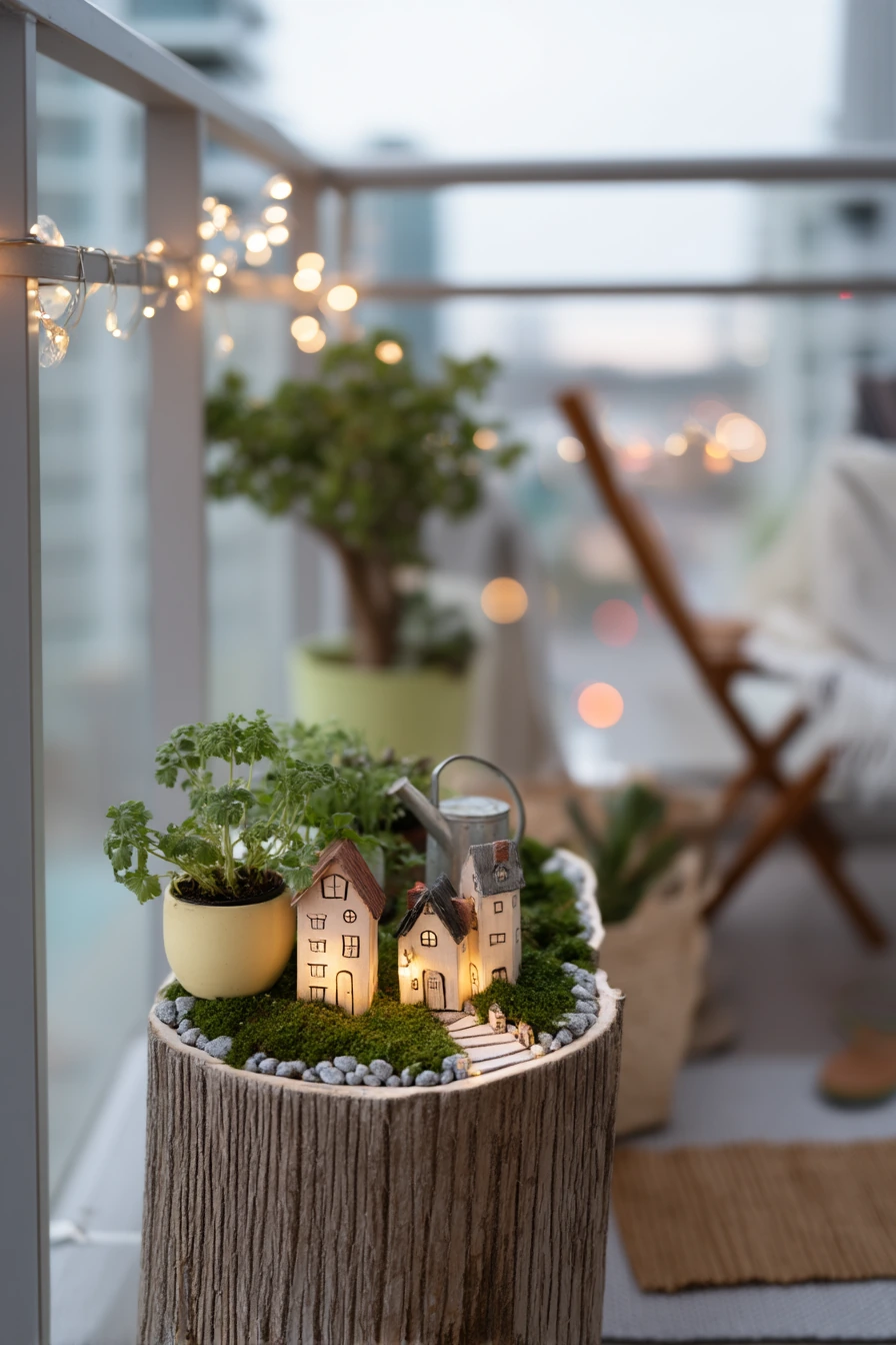 Renter-Friendly Fairy Garden on a Balcony Stump