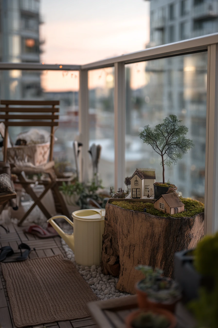 Renter-Friendly Fairy Garden on a Balcony Stump